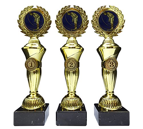 RaRu 3 Golf/Minigolf-Pokale mit blauen Emblemen und mit Ihrer Wunschgravur (Hoch3) von RaRu