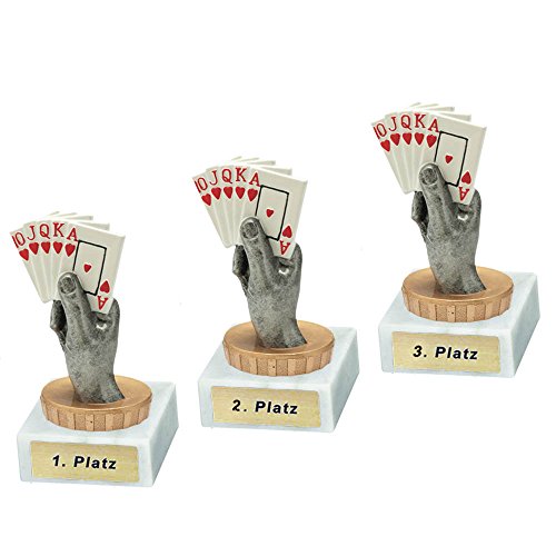 RaRu 3 Poker/Skat-Pokale mit Wunschgravur und Resin-Klebefigur von RaRu