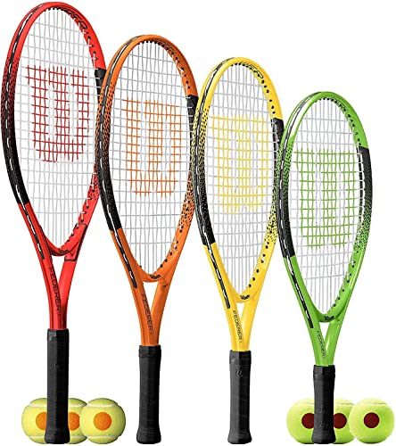 Wilson Federer Junior Tennisschläger und 3 Tennisbälle (48,3 cm - 63,5 cm, für Kinder von 2 bis 10 Jahren) (48,3 cm & 3 Starterbälle (Alter 3–4) von Racketworld