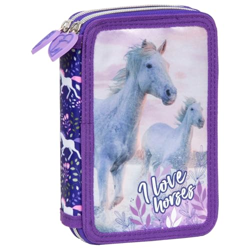 Ragusa-Trade Mädchen Kinder Pferde Pony Horse 2-Fach Federtasche Federmappe Schlamper 27 TLG. gefüllt (KO23), lila violett, 21 x 12 x 4 cm von Ragusa-Trade