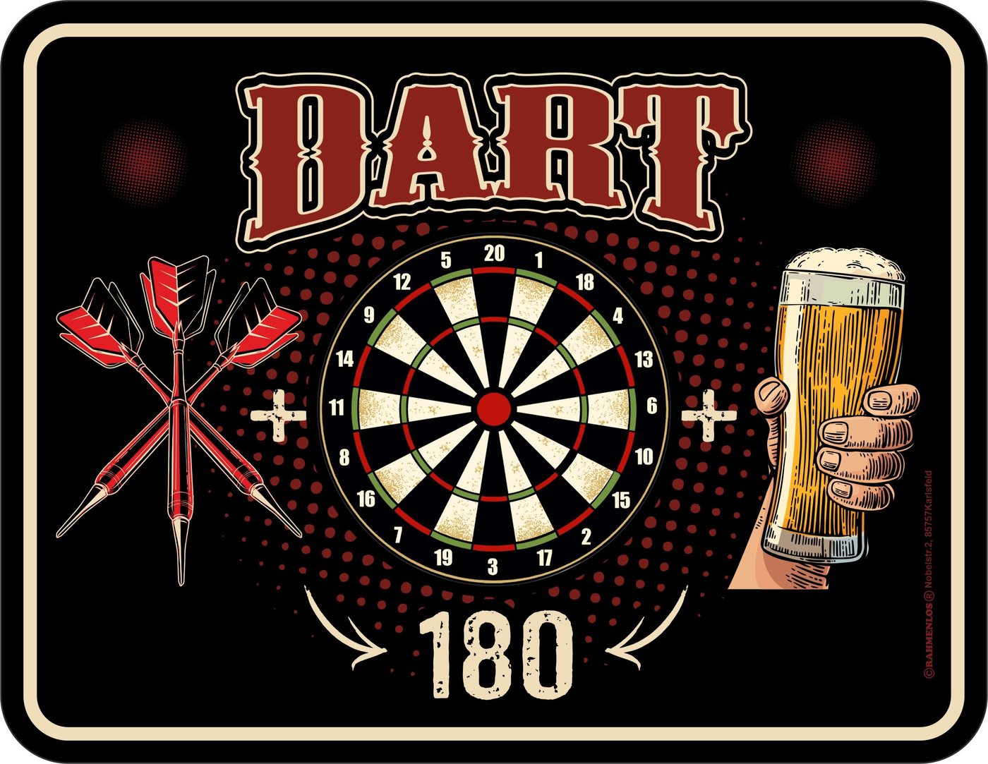 RAHMENLOS® Metallschild für Dart-Spieler: Dartboard 180 von RAHMENLOS®