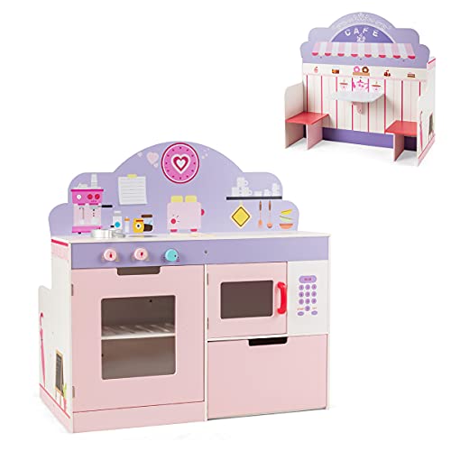 RajoNN 2-in-1-Spielküche für Kinder, doppelseitiges Kochspielset mit drehbaren Knöpfen und Ablagefach, Simulations-Kochspielzeugset für Kleinkinder (Rosa + Lila) von RajoNN
