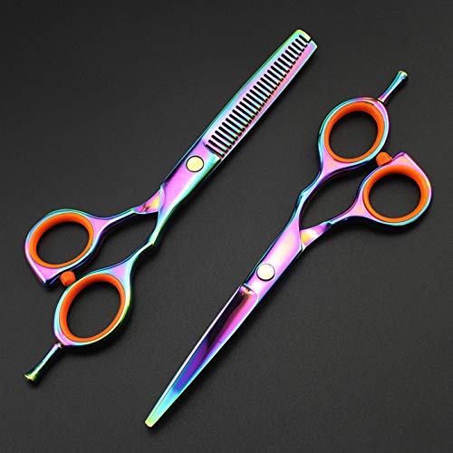 RajoNN 5,5 Zoll 4 Farben Friseurscheren Set Haarschnitt Effilierschere Friseurschere Flachschnittzähne Schere Friseurschere Haarschneideschere (Farbe: Regenbogen) (Regenbogen b) von RajoNN
