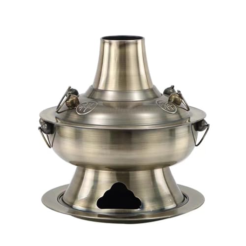 RajoNN Holzkohle-Shabu-Kupfer-Hotpot, alter chinesischer Peking-Hotpot, echtes Kupfer, chinesischer Outdoor-Hotpot, traditioneller Holzkohle-Kupfer-Hotpot, Bronze (Bronze, 34 cm) von RajoNN