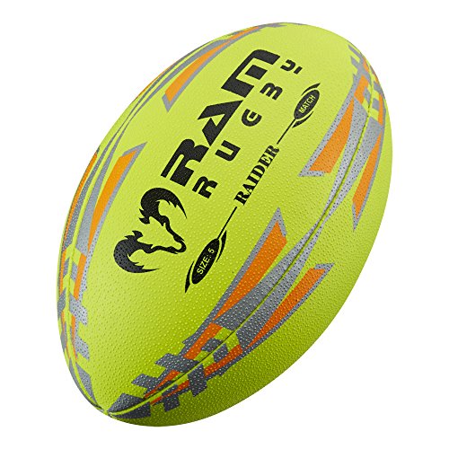 RAM Rugby Matchball Spitzenprodukt England - 3D- Grip - Handgenäht - Ultimate Passing (5, Fluor) von RAM Rugby