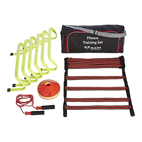 RAM Sports - Top Koordinationstraining Set für Indoor Outdoor Training - 6X Hürden, 5m Trainingsleiter, 20x Hütchen und Springseil von RAM Sports