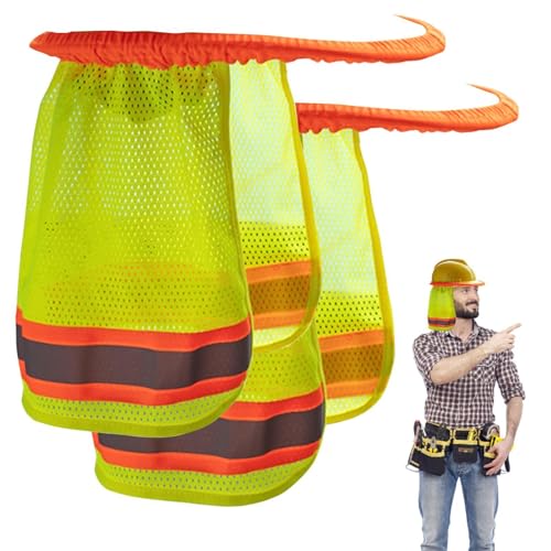 Schutzhelm-Nackenschutz, 2 Stück Bauhelm-Nackenschutz, Hochsichtbare Schutzhelme Mit Krempe, Reflektierender Streifenhut, Gut Sichtbarer Nackenschutz, Hard Hat Nackenschutz Sonnenschutz von Ranley