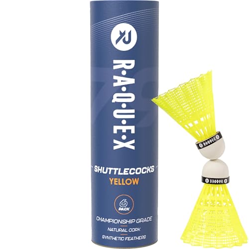 Raquex Badminton-Federbälle aus Nylon– Röhre mit 6 Federbällen mit Naturkork– drei Geschwindigkeitsoptionen–weiße oder gelbe Federbälle, robuste Badminton-Federbälle für drinnen und draußen (Gelb, 79) Raquex Badminton-Federbälle aus Nylon– Röhre mit 6 Federbällen mit Naturkork– drei Geschwindigkeitsoptionen–weiße oder gelbe Federbälle, robuste Badminton-Federbälle für drinnen und draußen (Gelb, 79) von Raquex