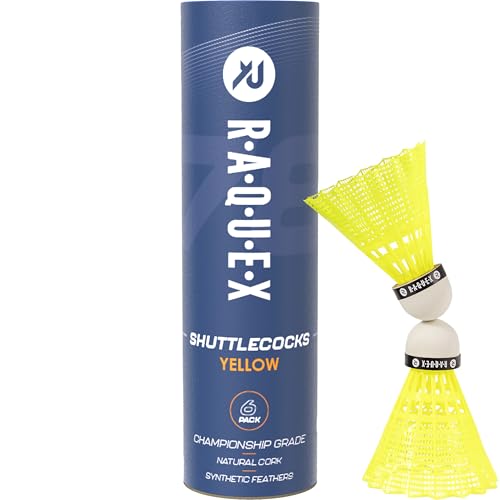 Raquex Badminton-Federbälle aus Nylon– Röhre mit 6 Federbällen mit Naturkork– drei Geschwindigkeitsoptionen–weiße oder gelbe Federbälle, robuste Badminton-Federbälle für drinnen und draußen (Gelb, 78) Raquex Badminton-Federbälle aus Nylon– Röhre mit 6 Federbällen mit Naturkork– drei Geschwindigkeitsoptionen–weiße oder gelbe Federbälle, robuste Badminton-Federbälle für drinnen und draußen (Gelb, 78) von Raquex