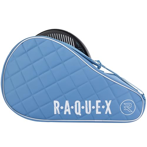 Raquex Elite Padelschlägertasche – Blau oder Schwarz, für einen Schläger –Padeltasche aus gestepptem Kunstleder für Herren und Damen –gepolsterter Padelschlägerschutz –luxuriöses Padel-Geschenk (Blau) von Raquex