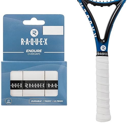 Raquex Endure Übergriffband für Schläger – 3er Pack Übergriffband für Schläger, 0.75 mm Dicke – Anti-Rutsch Übergriffband für Tennis-, Badminton-, Squashschläger, Padel (Weiß) von Raquex