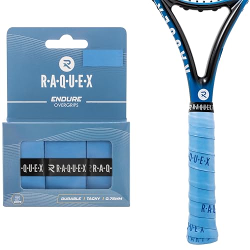 Raquex Endure Übergriffband für Schläger – 3er Pack Übergriffband für Schläger, 0.75 mm Dicke – Anti-Rutsch Übergriffband für Tennis-, Badminton-, Squashschläger, Padel (Königsblau) von Raquex