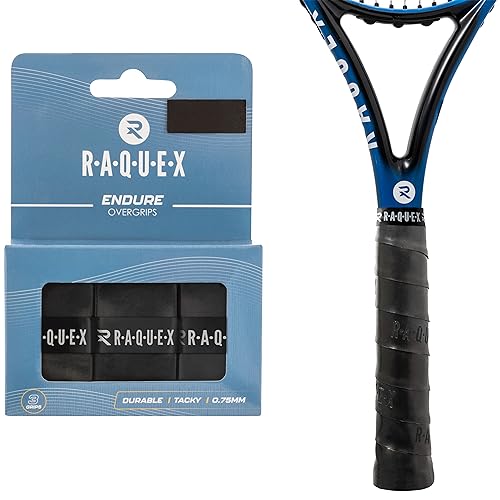 Raquex Endure Übergriffband für Schläger – 3er Pack Übergriffband für Schläger, 0.75 mm Dicke – Anti-Rutsch Übergriffband für Tennis-, Badminton-, Squashschläger, Padel (Schwarz) von Raquex