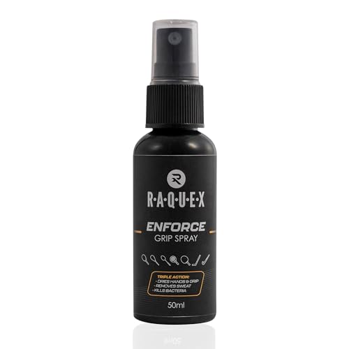 Raquex Enforce Grip Spray 50ml - Schlägergriffspray für Hände, Schläger, Sportgeräte - Schnell trocknendes Traktionsspray zur Entfernung von Schweiß für einen überlegenen Halt von Raquex