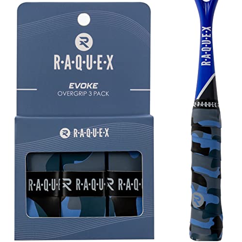 Raquex Evoke Camo Übergriffsbandband – Tennisschläger Grip Tape – Schläger Anti-Rutsch-Band Übergriff für Tennisschläger, Badminton und Squash – 3er Pack - Dunkles Tarnmuster von Raquex