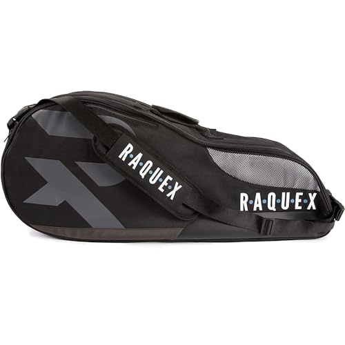 Raquex Schlägertasche für Tennis-, Badminton- und Squashschläger. Tennistasche für bis zu 6 Schläger + Zubehör + Sportschuhe Raquex Schlägertasche für Tennis-, Badminton- und Squashschläger. Tennistasche für bis zu 6 Schläger + Zubehör + Sportschuhe von Raquex