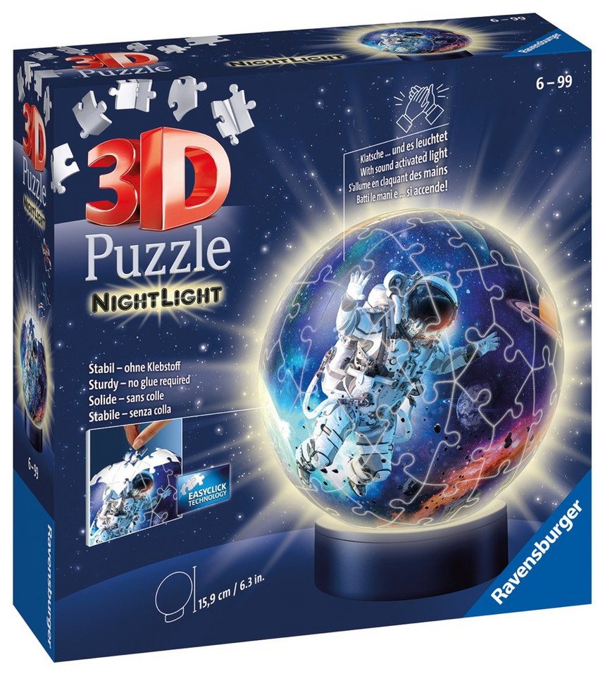 Ravensburger 3D-Puzzle 72 Teile 3D Puzzle Ball Nachtlicht Astronauten im Weltall 11264, 72 Puzzleteile von Ravensburger