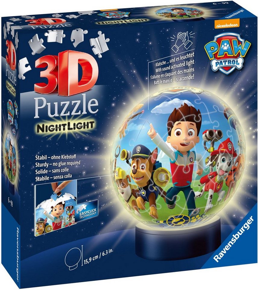 Ravensburger Puzzleball Nachtlicht PAW Patrol, 72 Puzzleteile, mit Leuchtsockel inkl. LEDs von Ravensburger