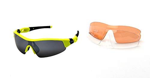 Ravs Rennradbrille, Radbrille, Fahhradbrille Sportbrille Sonnenbrille, Gravelbike (Gelb- Clear+orange mit Wechselscheiben) von Ravs