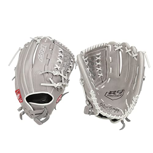 Rawlings Damen R9 Fastpitch Softball Glove | Sizes 11.5"-13" | Multiple Styles Handschuh, Doppelspitzen-Korbgeflecht | Grau, 12" | Infield/Pitcher von Rawlings