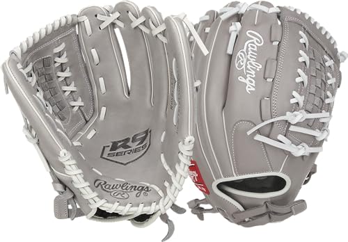 Rawlings Damen R9 Fastpitch Softball Glove | Sizes 11.5"-13" | Multiple Styles Handschuh, Doppelspitzen-Korbgeflecht | Grau, 12.5" | Infield/Pitcher Rawlings Damen R9 Fastpitch Softball Glove | Sizes 11.5"-13" | Multiple Styles Handschuh, Doppelspitzen-Korbgeflecht | Grau, 12.5" | Infield/Pitcher von Rawlings