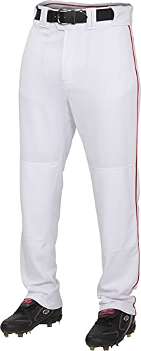 Rawlings Jugend Premium Baseball/Softball semi-Relaxed Passform Paspel Hose, Jungen Mädchen, YPRO150P-W/S-89, White/Scarlet, M von Rawlings
