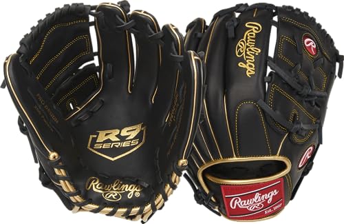 Rawlings Herren R9 Series Baseball Glove | Sizes 11.5"-12.75" | Multiple Styles Handschuh, 2-teiliges solides Netz | Schwarz/Gold, 12" | Pitcher Rawlings Herren R9 Series Baseball Glove | Sizes 11.5"-12.75" | Multiple Styles Handschuh, 2-teiliges solides Netz | Schwarz/Gold, 12" | Pitcher von Rawlings