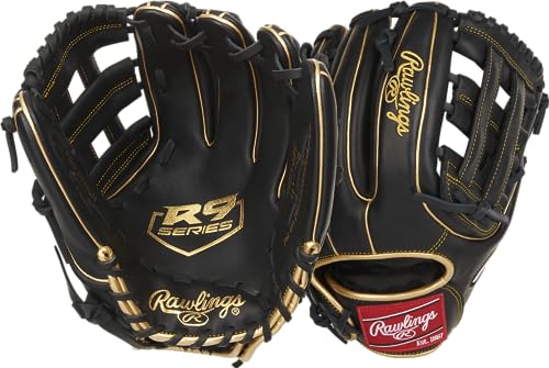 Rawlings Herren R9 Series Baseball Glove | Sizes 11.5"-12.75" | Multiple Styles Handschuh, H-Web | Schwarz/Gold, 11.75" | Utility Rawlings Herren R9 Series Baseball Glove | Sizes 11.5"-12.75" | Multiple Styles Handschuh, H-Web | Schwarz/Gold, 11.75" | Utility von Rawlings