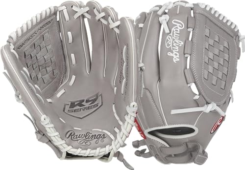 Rawlings Mädchen R9SB125FS-3G-3/0 Softball-Handschuh, 31,8 cm – Korbgeflecht – Grau/Weiß, 12.5 inch-Basket Web von Rawlings