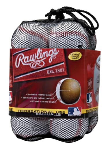 Rawlings OLB3BAG12 Baseballs, offizielle Ligabälle für die Freizeitnutzung, 12 Stück, Weiß von Rawlings