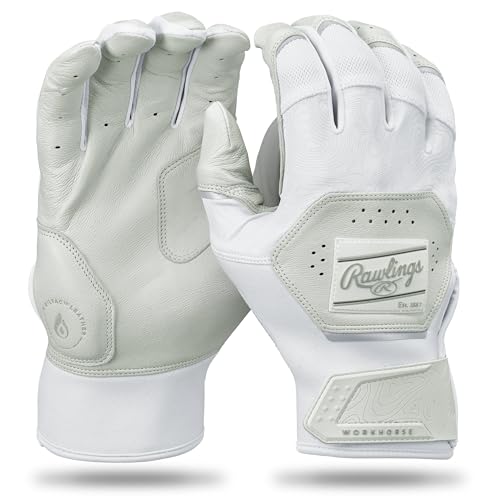 Rawlings Workhorse Baseball-Schlaghandschuhe für Erwachsene, Weiß/Weiß, Größe M Rawlings Workhorse Baseball-Schlaghandschuhe für Erwachsene, Weiß/Weiß, Größe M von Rawlings