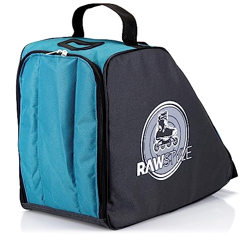 Rawstyle Inliner Rucksack Rollschuhtasche Skate Eishockey Bag Schlittschuhtasche mit verstellbaren Schultergurten universal (schwarz-türkis) von Rawstyle