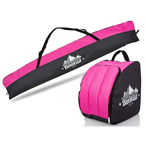 Rawstyle Skitasche Ski-Schuh-Tasche Kombi-Set SKI-Tasche wasserdicht Ski Bag Ski Cover Wintersport 160cm 180cm 190cm (schwarz-pink, 180cm) von Rawstyle