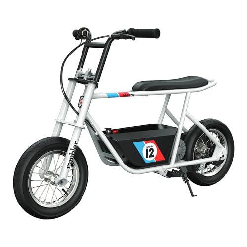 Razor Rambler 12-24V Elektro-Minibike im Retro-Stil, bis zu 14 mph, breite, luftgefüllte 12-Zoll-Reifen, drehmomentstarker 250-Watt-Motor, bis zu 40 Minuten Fahrzeit, für Kinder ab 13 Jahren von Razor