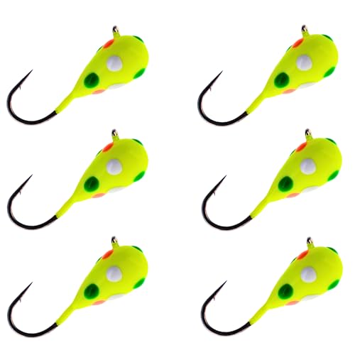 Reaction Tackle Wolfram Ice Jig 5 mm – Wonder Chartreuse Glow Spots, 6 Stück von Reaction Tackle