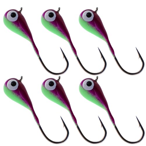 Reaction Tackle Wolfram Ice Jig 6 mm – Lila Glow 6er-Pack mit langem Schafthaken von Reaction Tackle