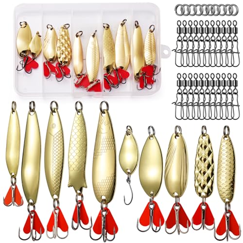 Realure 10 Stück Blinker Angelköder Set mit Angelwirbel Karabiner, Forellen Blinker Angeln Silber Gold Metall 5g 8g, für Salzwasser & Süßwasser, Barsch, Hecht Köder, Blinker Set Angeln Realure 10 Stück Blinker Angelköder Set mit Angelwirbel Karabiner, Forellen Blinker Angeln Silber Gold Metall 5g 8g, für Salzwasser & Süßwasser, Barsch, Hecht Köder, Blinker Set Angeln von Realure