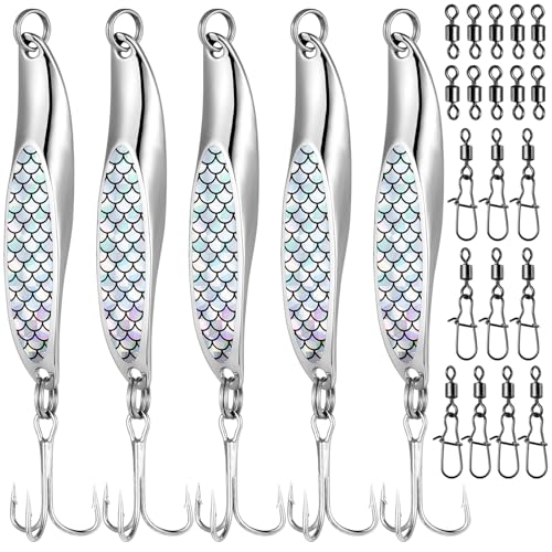 Realure 5 Stück Angelköder Set, Metall Blinker Angelköder Set mit 20 Angelwirbel Karabiner, Forellen Blinker Angeln mit Dreifachhaken, Spinnerbait für Salzwasser Süßwasserforellen Bass Lachs Angeln Realure 5 Stück Angelköder Set, Metall Blinker Angelköder Set mit 20 Angelwirbel Karabiner, Forellen Blinker Angeln mit Dreifachhaken, Spinnerbait für Salzwasser Süßwasserforellen Bass Lachs Angeln von Realure