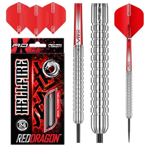 RED DRAGON Hell Fire A: Steel Dartpfeile 24 Gramm Profi Steeldarts Set, 3 x Steel Darts mit Flights und Schäfte von RED DRAGON