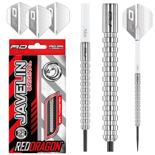 RED DRAGON Javelin Steel Dartpfeile 22 Gramm Profi Steeldarts Set, 3 x Steel Darts mit Flights und Schäfte von RED DRAGON
