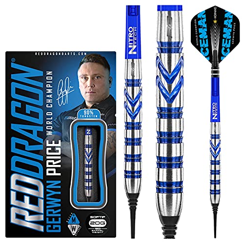 RED DRAGON Gerwyn Price Iceman Originals 18g Fassgewicht, 20g Gesamtgewicht Softip Tungsten Dartpfeile Set mit Flights und Schäfte von RED DRAGON