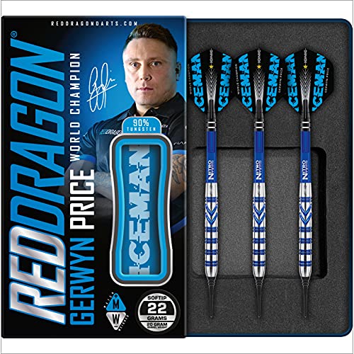 RED DRAGON Gerwyn Price Iceman Originals 20g Fassgewicht, 22g Gesamtgewicht Softip Tungsten Dartpfeile Set mit Flights und Schäfte von RED DRAGON