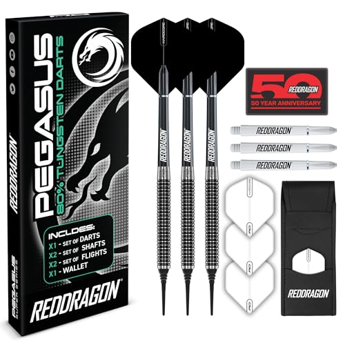 RED DRAGON Pegasus Tungsten Soft Dartpfeile - 18 Gramm: Weiße Schäfte, Weiße Flüge und Darttasche von RED DRAGON