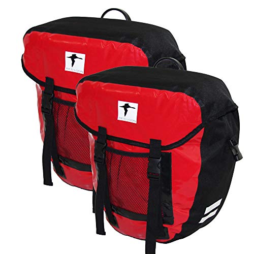 Red Loon 2X robuste Fahrradtasche aus LKW-Plane – wasserdichte Doppelpacktasche für Gepäckträger in rot-schwarz von Red Loon