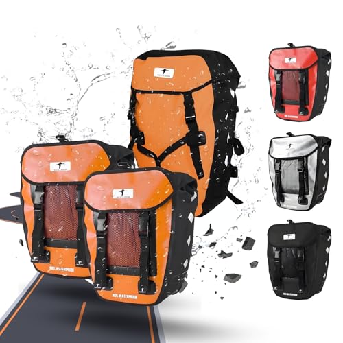 Red Loon 3er Set 2X robuste Fahrradtasche aus LKW-Plane in orange - eBike hinten - Bike Packing - Radtasche für Gepäckträger wasserdicht - Hinterradtasche - Rucksack für Radtour - Fahrradrucksack von Red Loon