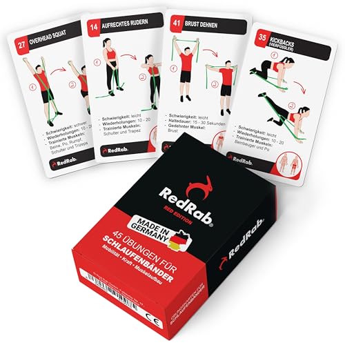 RED RAB Trainingskarten für Gymnastikband mit Schlaufen - Fitness Spiel für Fitnessbänder, Resistance Bands & Widerstandsbänder Krafttraining, Fitnessband, Resistance Band, Widerstandsband Fitness von Red Rab