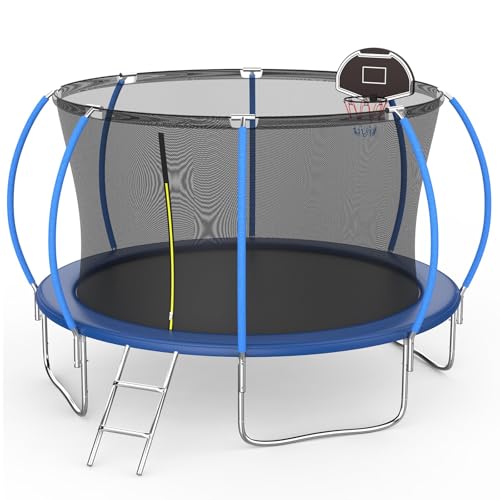 Redkid Trampolin Outdoor, Ø 244/305/366/427 cm, Kindertrampolin Gartentrampolin mit Sicherheitsnetz, Leiter & Reboardboard., Kürbis-Design, 150-450 kg (Blau, 12FT) von Redkid