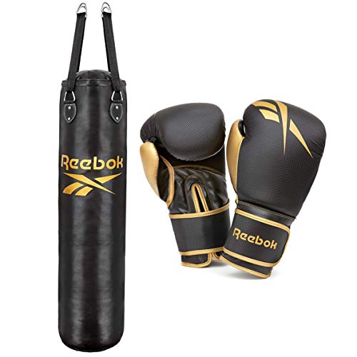 Reebok Erwachsene Schwarz/Gold 4ft Punchbag & Boxhandschuhe Set von Reebok