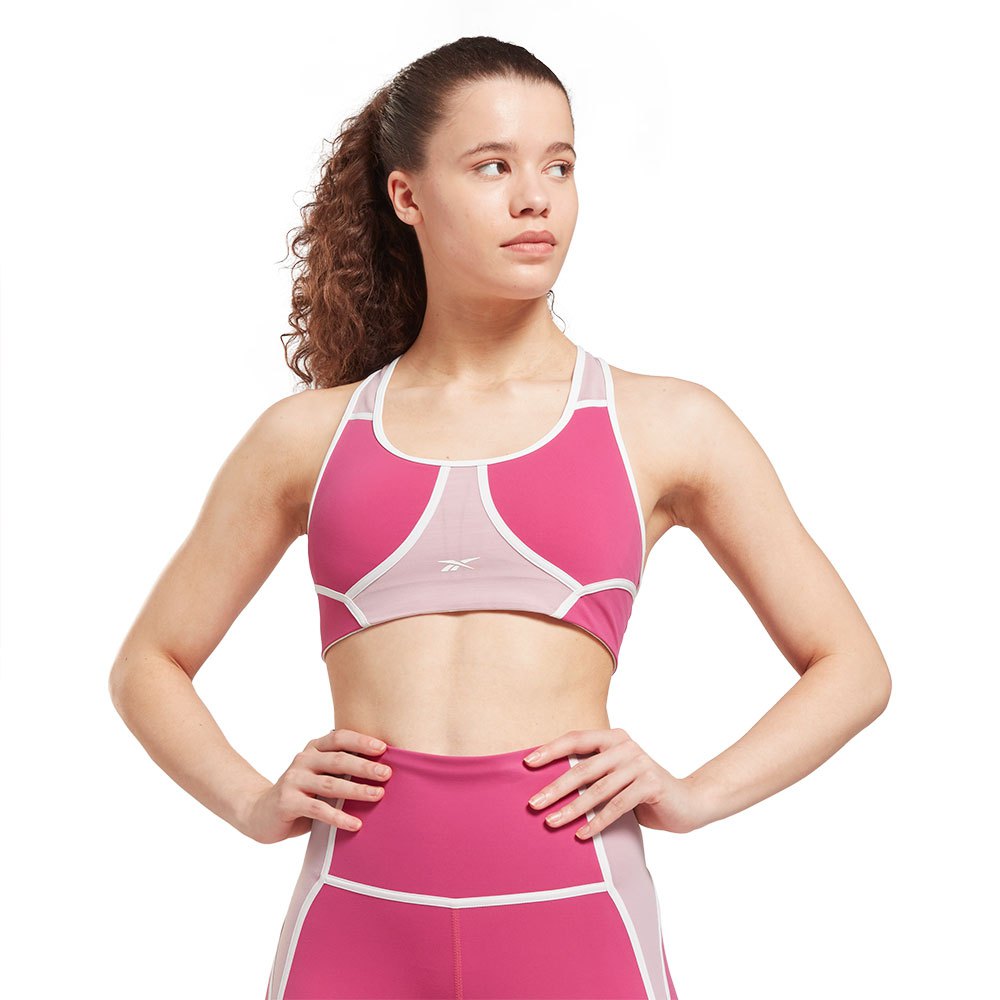 Reebok Lux Racer Colorblocked Padded Sports Bra Rosa XS Frau von Reebok