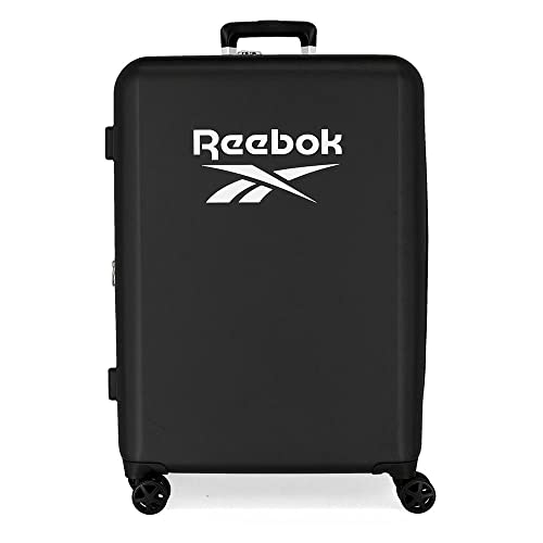 Reebok Roxbury Koffer, mittelgroß, Schwarz, 48 x 70 x 26 cm, fester ABS-Kunststoff, integrierter TSA-Verschluss, 81 l, 2,5 kg, 4 Doppelrollen, Schwarz , Maleta mediana, Mittelgroßer Koffer von Reebok